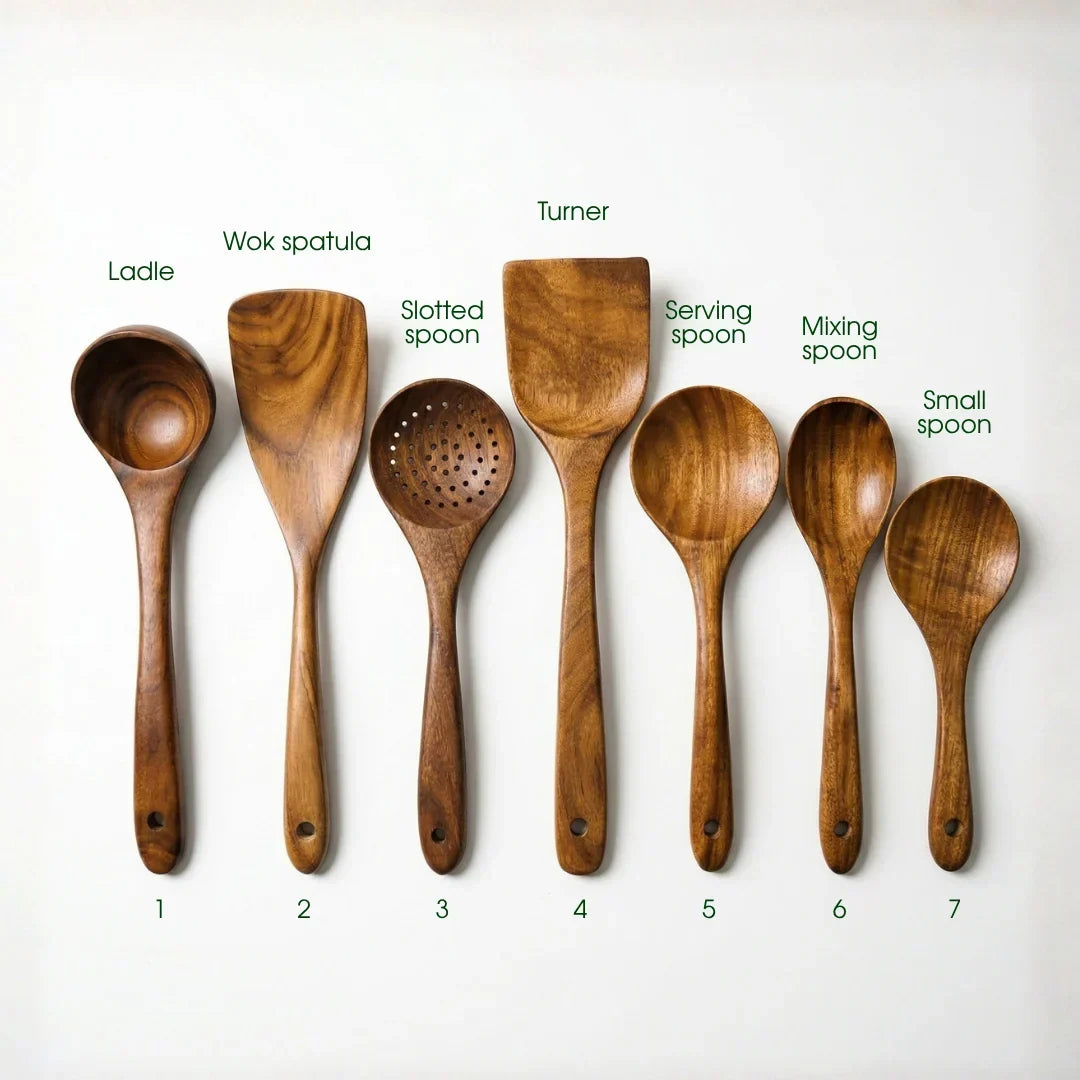 Small Leaf Acacia Wood Utensil Set