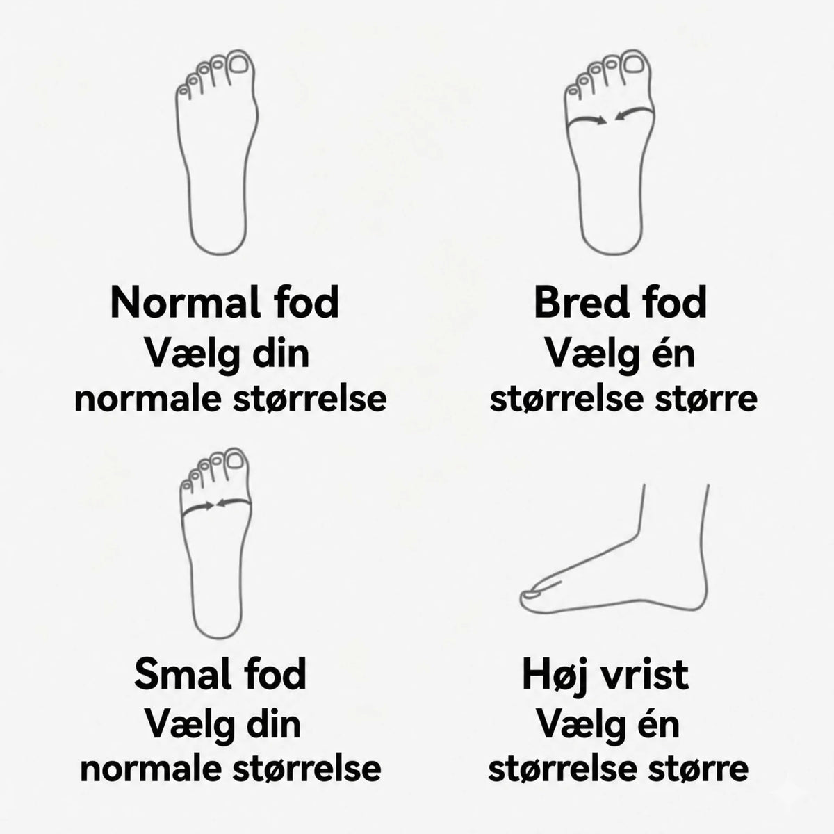 Sådan vælger du størrelse efter fodtype